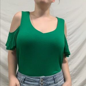 Green short sleeve shoulder cut out top